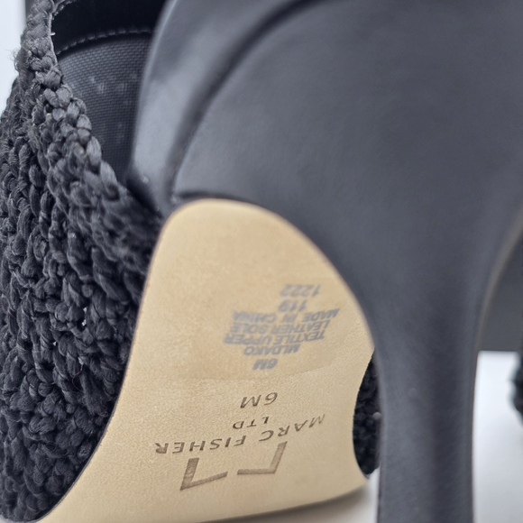 NIB Marc Fisher LTD Dako Square Toe Slip-on Heeled Dress Sandals—Black Crochet—6 - Picture 10 of 16